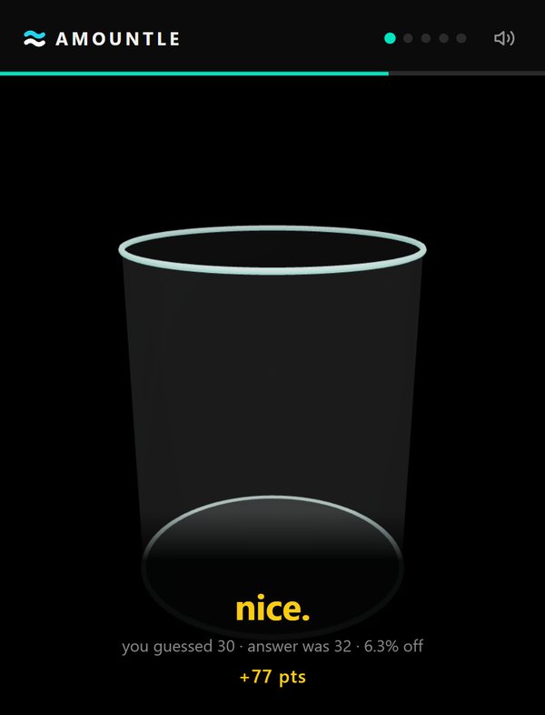 Amountle says nice after a guess six percent off