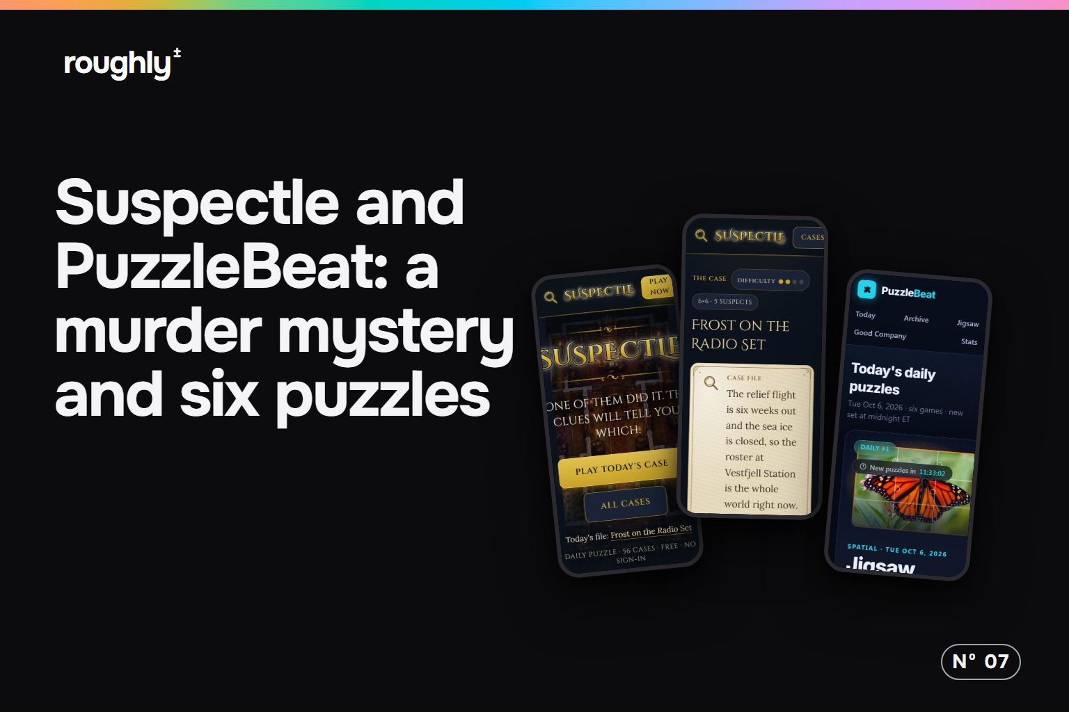 Suspectle and PuzzleBeat: a murder mystery and six puzzles