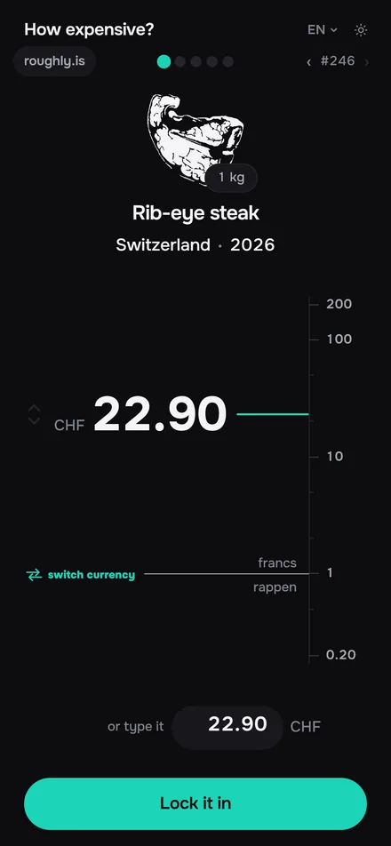 The price scale being pulled with one finger, the number climbing