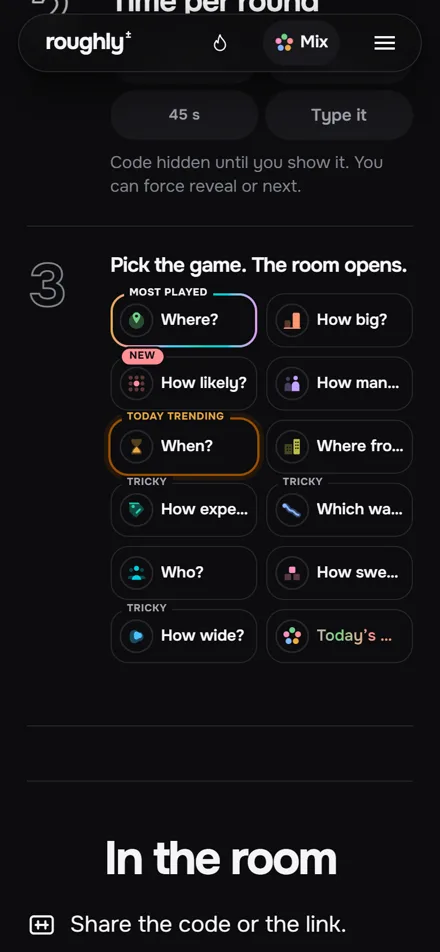 Step three of the lobby: pick the game, the room opens