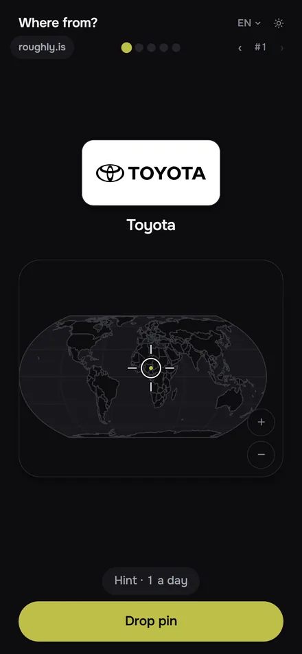 The Toyota logo above an empty world map with a fixed crosshair